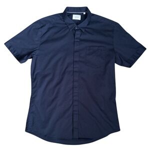 7 Diamonds City Savior Dark Navy Short Sleeve Button Up Shirt, Medium, Casual